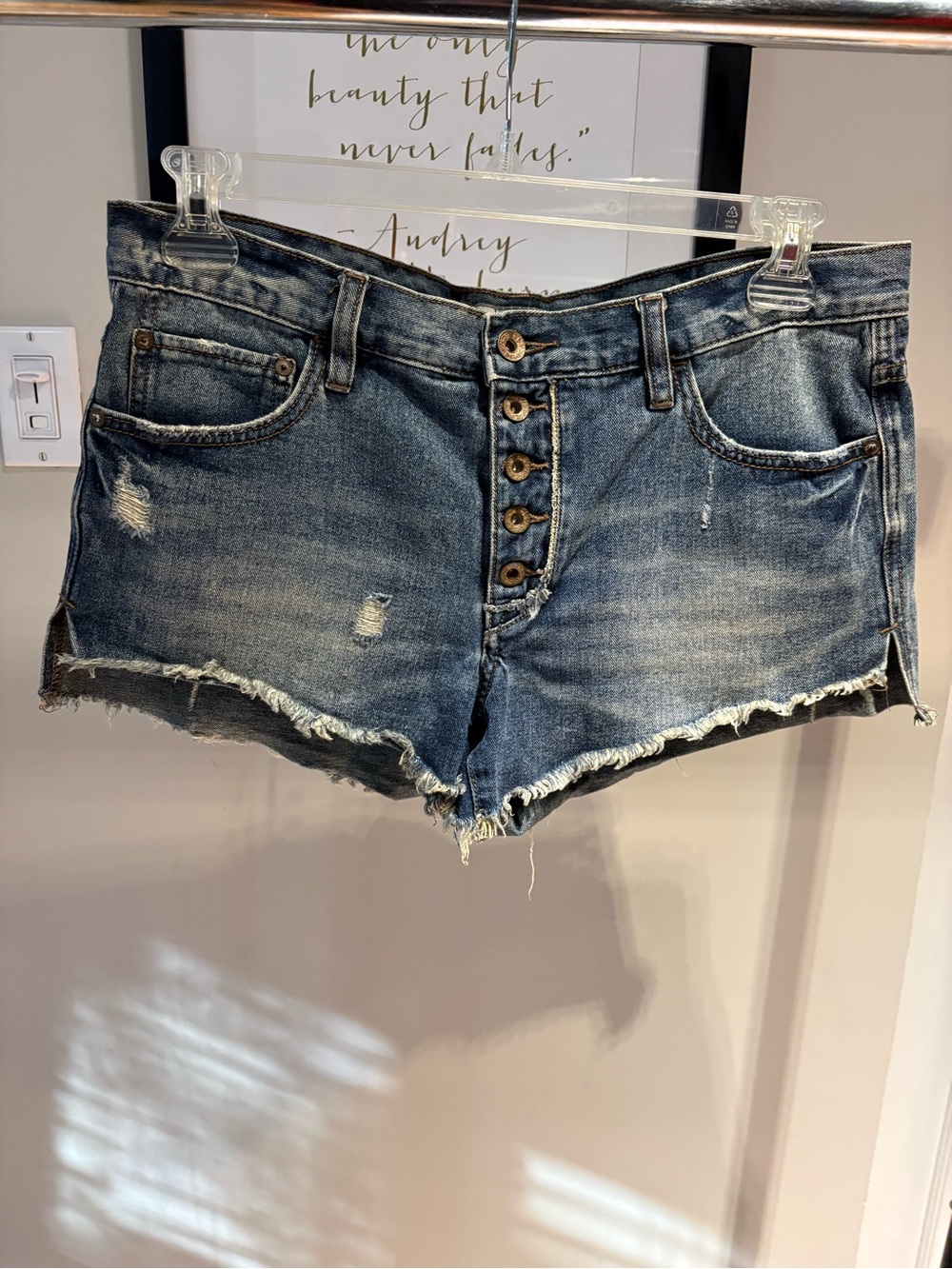 Free People Denim Shorts Frayed Hem - Size W 28